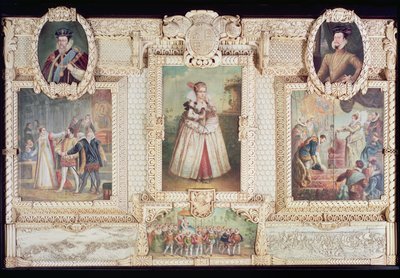 Collection of Six Miniatures Depicting Queen Elizabeth I, Figures and Scenes from Her Life by English School